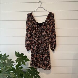 Madewell Amalia Metallic Paisley Floral Tiered Mini Dress Black Floral Size 8